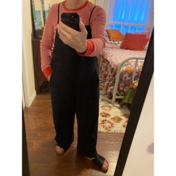 Women Black Casual Loose Long Bib Pants Wide Leg Jumpsuits - Picture 9 of 15